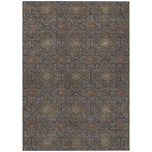 10' X 14' Chocolate Gray And Terra Cotta Oriental Washable Indoor Outdoor Area Rug