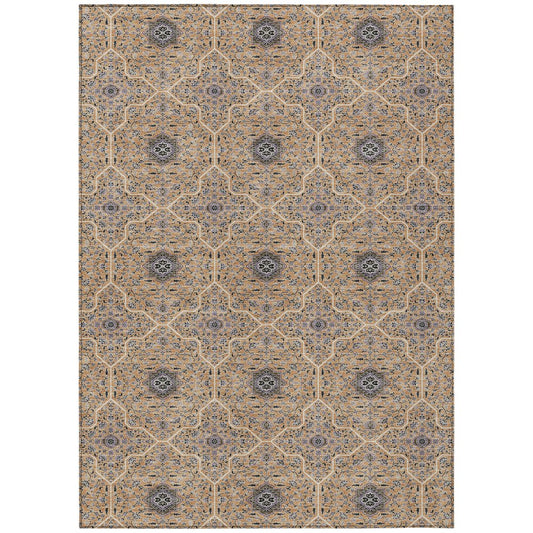 10' X 14' Copper Black And Brown Oriental Washable Indoor Outdoor Area Rug