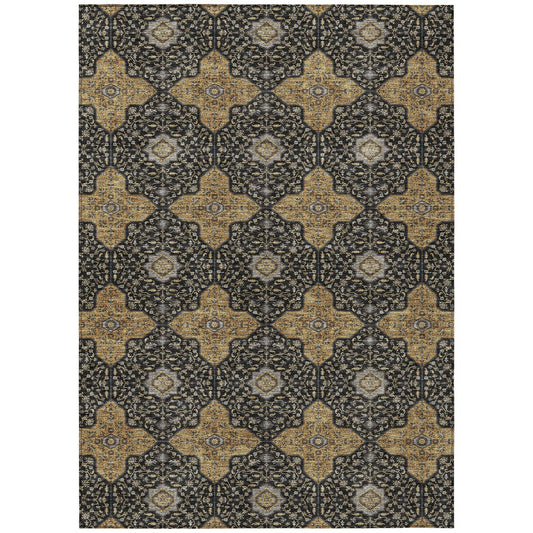 9' X 12' Black Copper And Gray Quatrefoil Washable Indoor Outdoor Area Rug