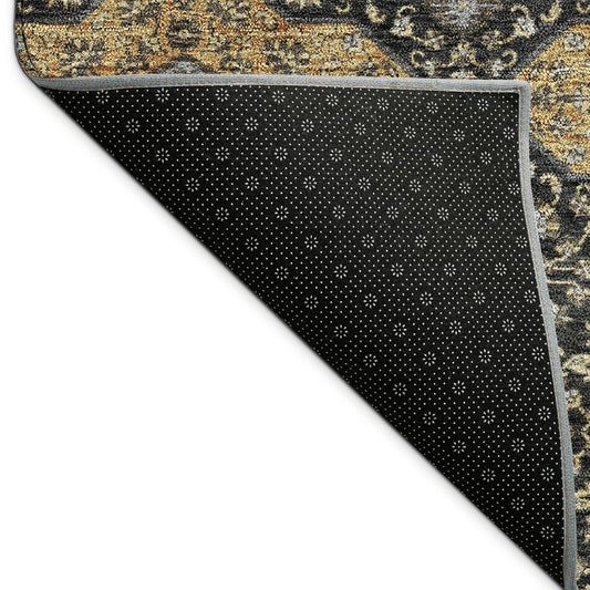 10' X 14' Black Copper And Gray Quatrefoil Washable Indoor Outdoor Area Rug