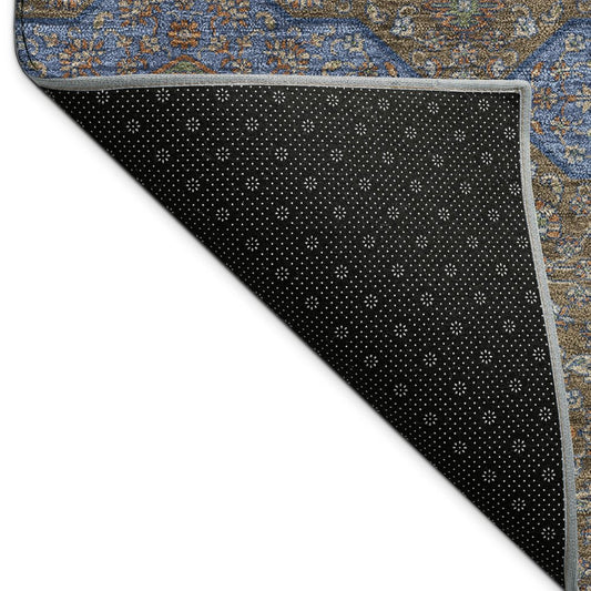 10' X 14' Chocolate Blue And Beige Quatrefoil Washable Indoor Outdoor Area Rug
