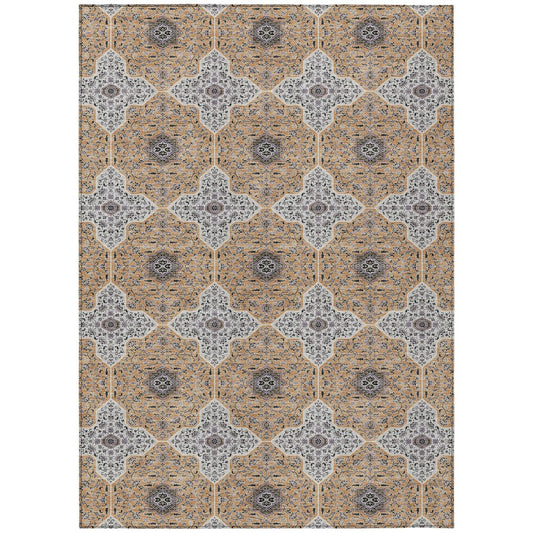 10' X 14' Copper Silver And Black Quatrefoil Washable Indoor Outdoor Area Rug
