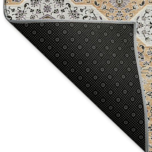 10' X 14' Copper Silver And Black Quatrefoil Washable Indoor Outdoor Area Rug