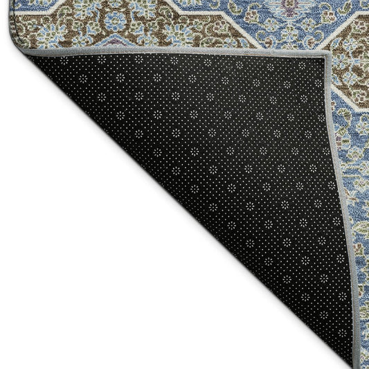 9' X 12' Navy Blue And Chocolate Quatrefoil Washable Indoor Outdoor Area Rug