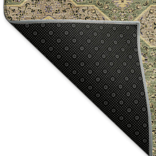 10' X 14' Olive Green Brown And Gold Quatrefoil Washable Indoor Outdoor Area Rug