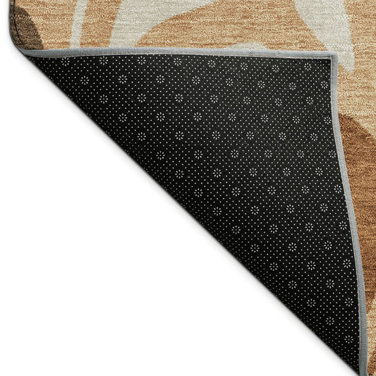 10' X 14' Copper Beige And Chocolate Botanical Leaves Washable Indoor Outdoor Area Rug
