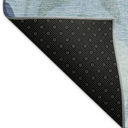 10' X 14' Denim Blue And Sky Blue Botanical Leaves Washable Indoor Outdoor Area Rug