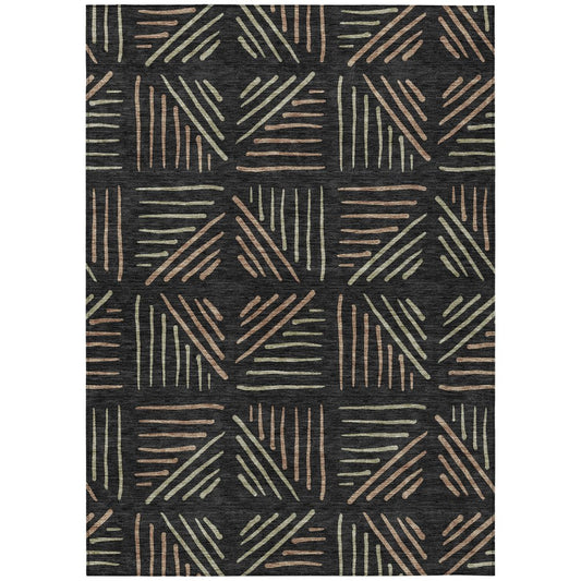 9' X 12' Black And Copper Geometric Washable Indoor Outdoor Area Rug