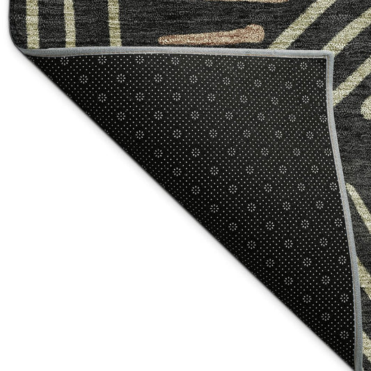 9' X 12' Black And Copper Geometric Washable Indoor Outdoor Area Rug