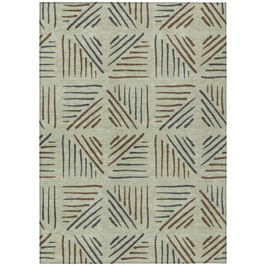 10' X 14' Lime Green Brown And Gray Geometric Washable Indoor Outdoor Area Rug