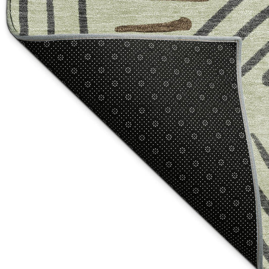 10' X 14' Lime Green Brown And Gray Geometric Washable Indoor Outdoor Area Rug
