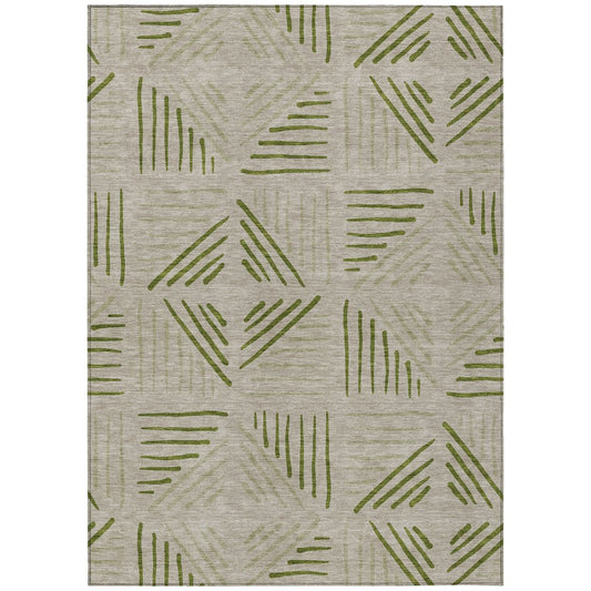 9' X 12' Flax And Sage Geometric Washable Indoor Outdoor Area Rug