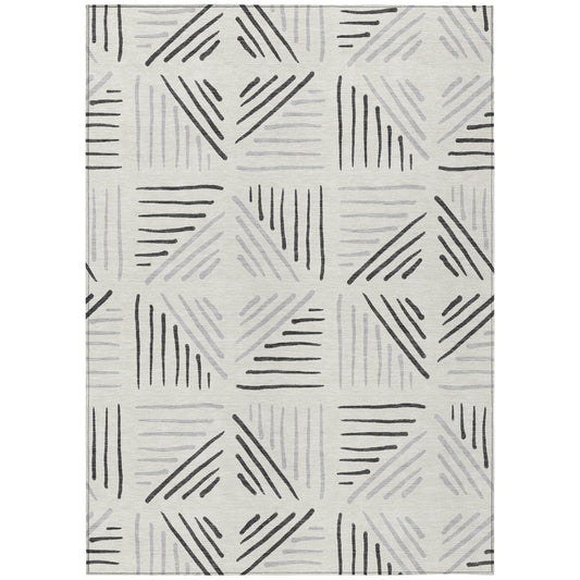 9' X 12' Ivory And Gray Geometric Washable Indoor Outdoor Area Rug