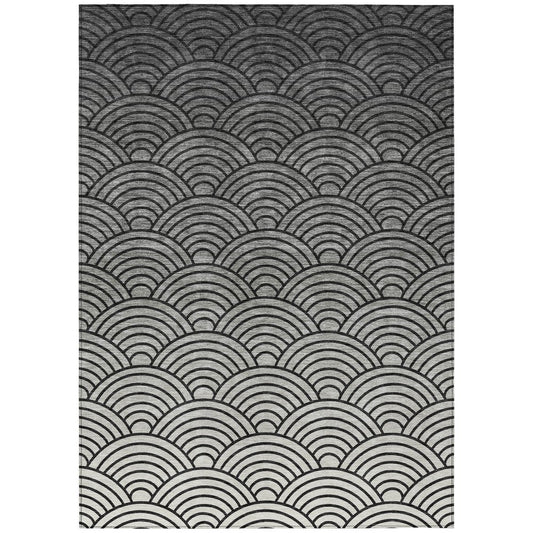 10' X 14' Black Silver And Gray Geometric Washable Indoor Outdoor Area Rug
