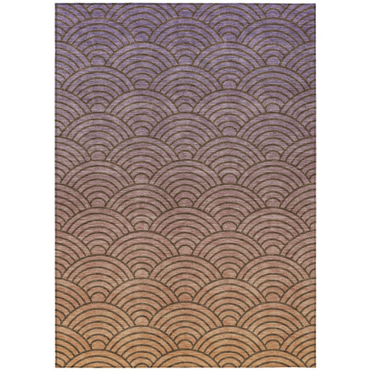 9' X 12' Chocolate Purple And Mauve Geometric Washable Indoor Outdoor Area Rug