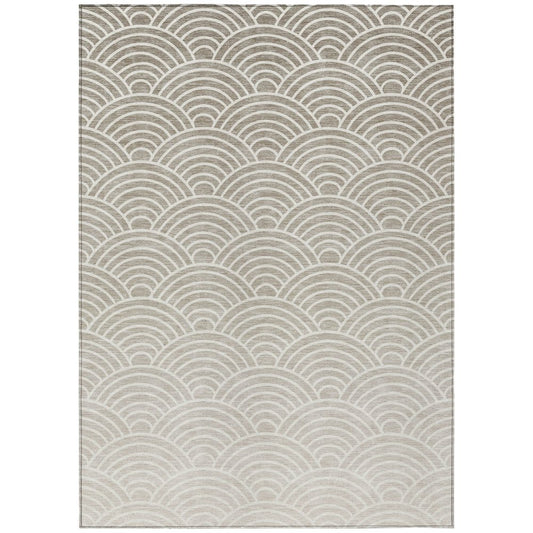 10' X 14' Ivory Beige And Brown Geometric Washable Indoor Outdoor Area Rug