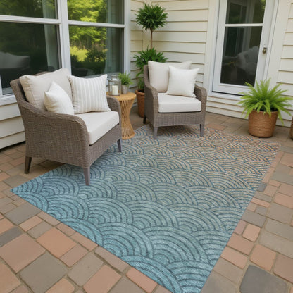 9' X 12' Teal Blue And Orange Geometric Washable Indoor Outdoor Area Rug