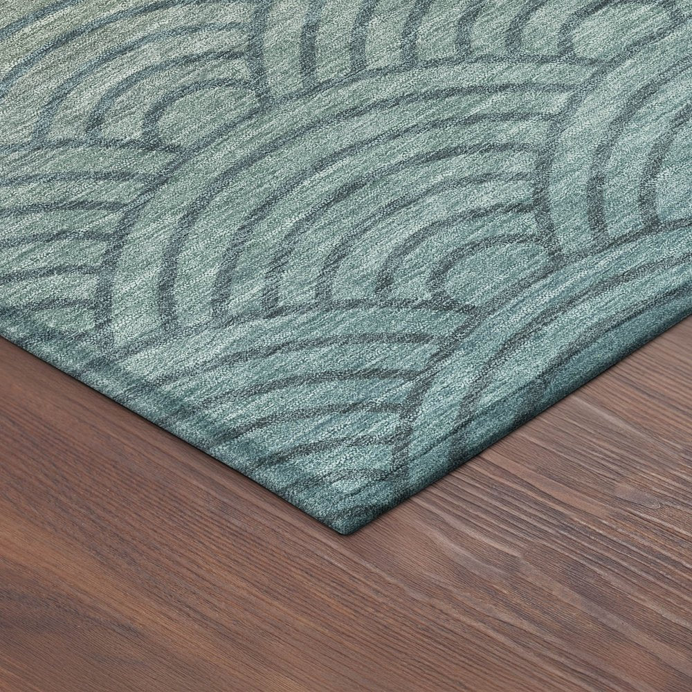 9' X 12' Teal Blue And Orange Geometric Washable Indoor Outdoor Area Rug