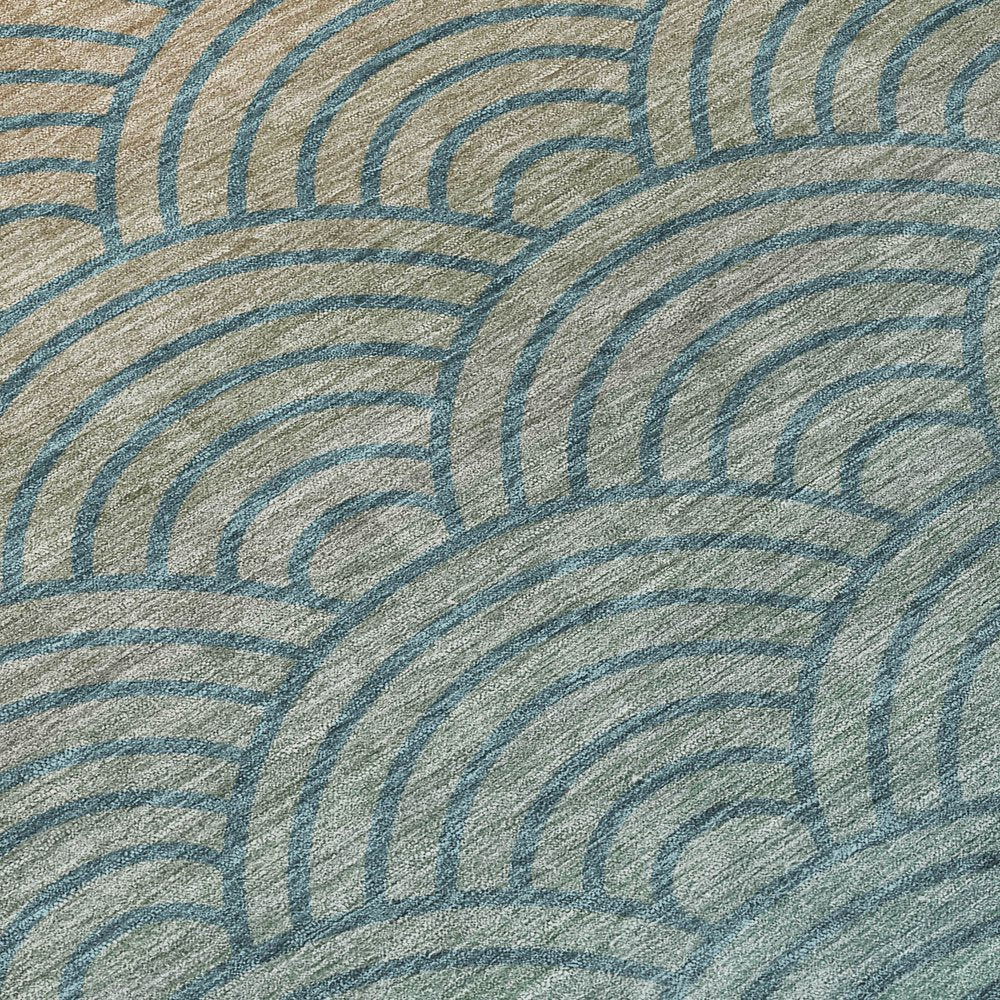 9' X 12' Teal Blue And Orange Geometric Washable Indoor Outdoor Area Rug