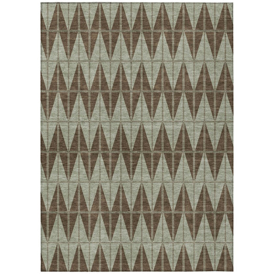 9' X 12' Chocolate And Beige Geometric Washable Indoor Outdoor Area Rug