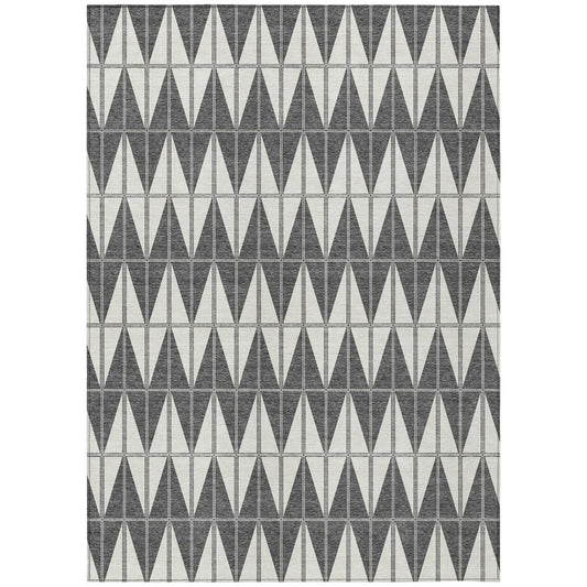 9' X 12' Ivory Gray And Black Geometric Washable Indoor Outdoor Area Rug
