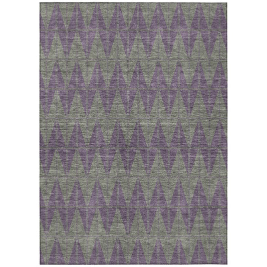 9' X 12' Plum And Sage Geometric Washable Indoor Outdoor Area Rug