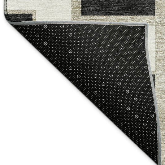 9' X 12' Black And Ivory Geometric Washable Indoor Outdoor Area Rug