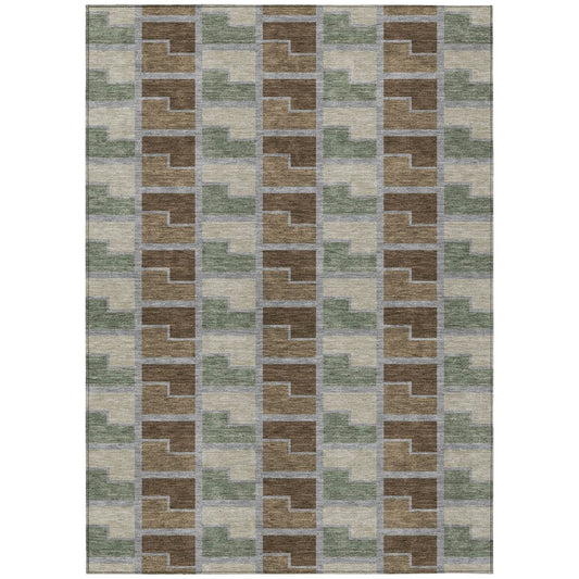 9' X 12' Chocolate Gray And Beige Geometric Washable Indoor Outdoor Area Rug