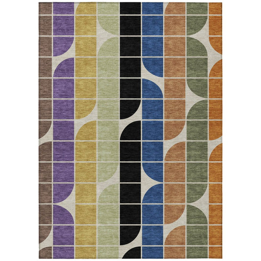 10' X 14' Blue Black Purple And Orange Geometric Washable Indoor Outdoor Area Rug