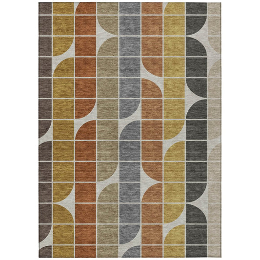 10' X 14' Coffee Gold Gray And Beige Geometric Washable Indoor Outdoor Area Rug