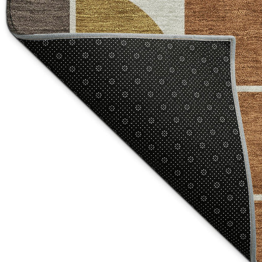 10' X 14' Coffee Gold Gray And Beige Geometric Washable Indoor Outdoor Area Rug
