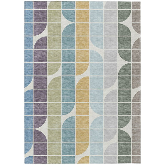 9' X 12' Pale Aqua Purple Gray And Copper Geometric Washable Indoor Outdoor Area Rug