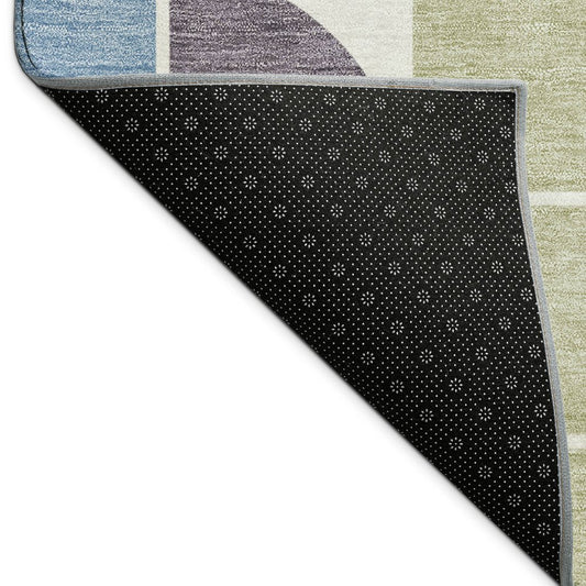 9' X 12' Pale Aqua Purple Gray And Copper Geometric Washable Indoor Outdoor Area Rug