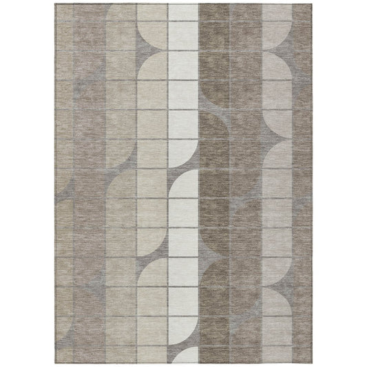 9' X 12' Taupe Brown And Ivory Geometric Washable Indoor Outdoor Area Rug