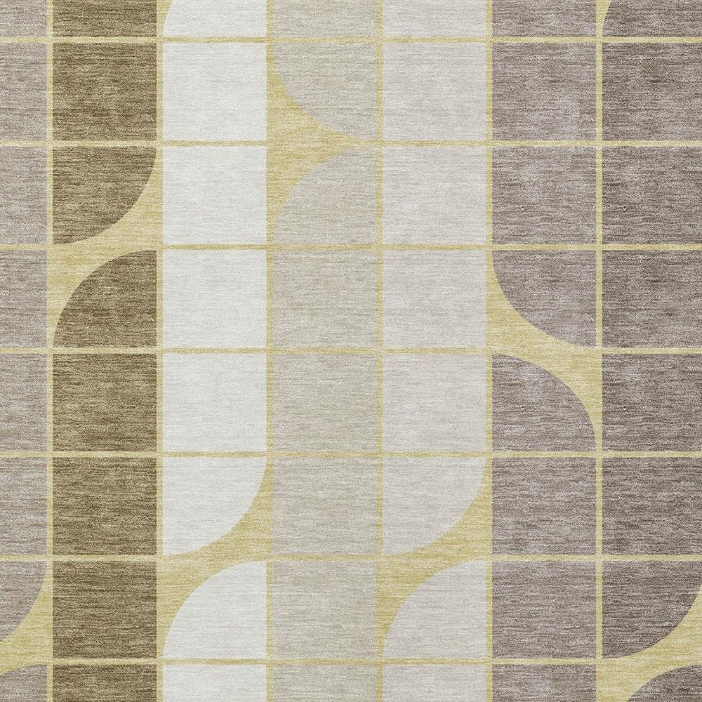 9' X 12' Wheat Ivory And Brown Geometric Washable Indoor Outdoor Area Rug