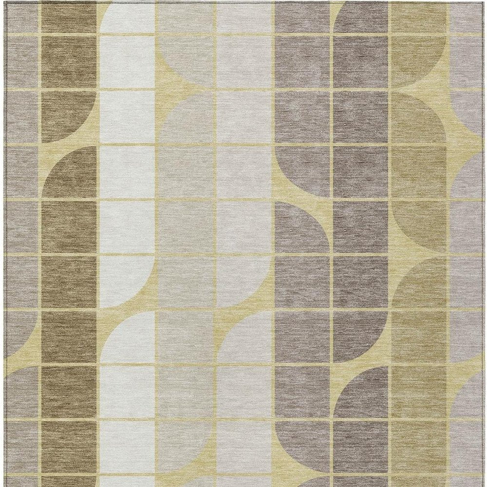 9' X 12' Wheat Ivory And Brown Geometric Washable Indoor Outdoor Area Rug