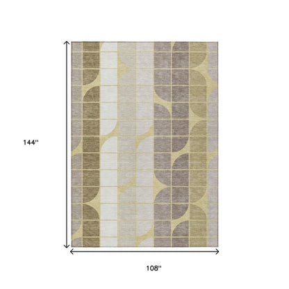 9' X 12' Wheat Ivory And Brown Geometric Washable Indoor Outdoor Area Rug