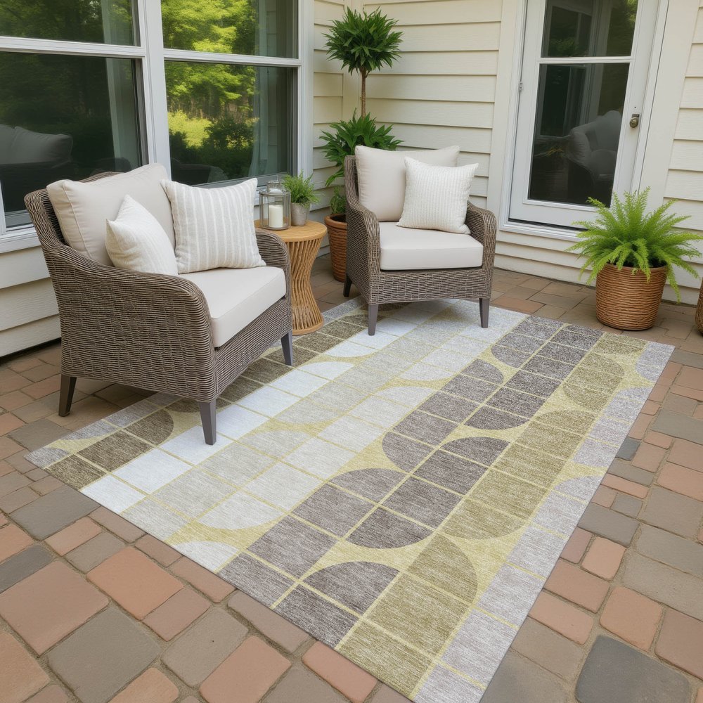 9' X 12' Wheat Ivory And Brown Geometric Washable Indoor Outdoor Area Rug