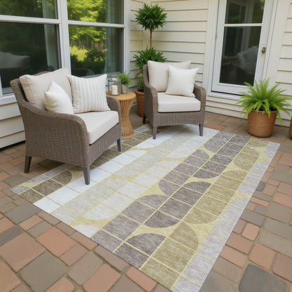 9' X 12' Wheat Ivory And Brown Geometric Washable Indoor Outdoor Area Rug