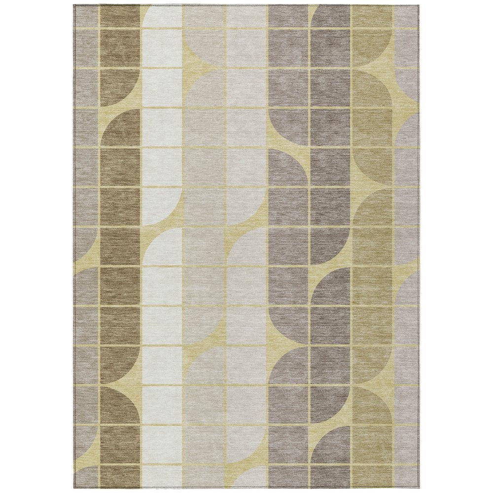 9' X 12' Wheat Ivory And Brown Geometric Washable Indoor Outdoor Area Rug