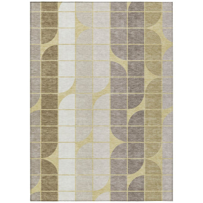 9' X 12' Wheat Ivory And Brown Geometric Washable Indoor Outdoor Area Rug
