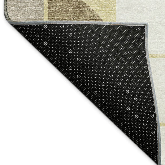 9' X 12' Wheat Ivory And Brown Geometric Washable Indoor Outdoor Area Rug