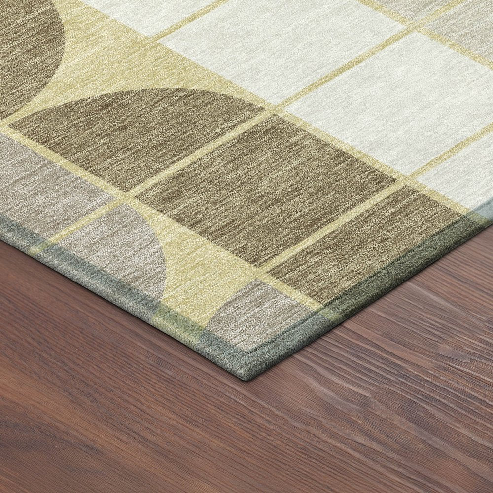 9' X 12' Wheat Ivory And Brown Geometric Washable Indoor Outdoor Area Rug