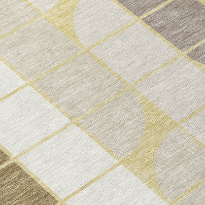 9' X 12' Wheat Ivory And Brown Geometric Washable Indoor Outdoor Area Rug
