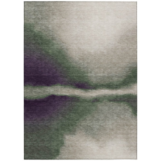 10' X 14' Fern Green Purple And Beige Abstract Washable Indoor Outdoor Area Rug