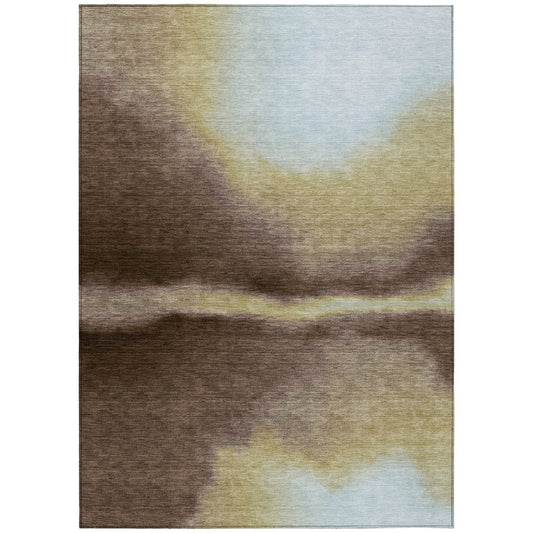 9' X 12' Chocolate Gold And Plum Abstract Washable Indoor Outdoor Area Rug