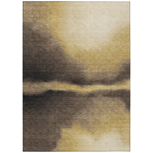 10' X 14' Amber Black And Brown Abstract Washable Indoor Outdoor Area Rug