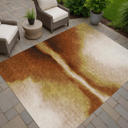 9' X 12' Rust Copper And Beige Abstract Washable Indoor Outdoor Area Rug