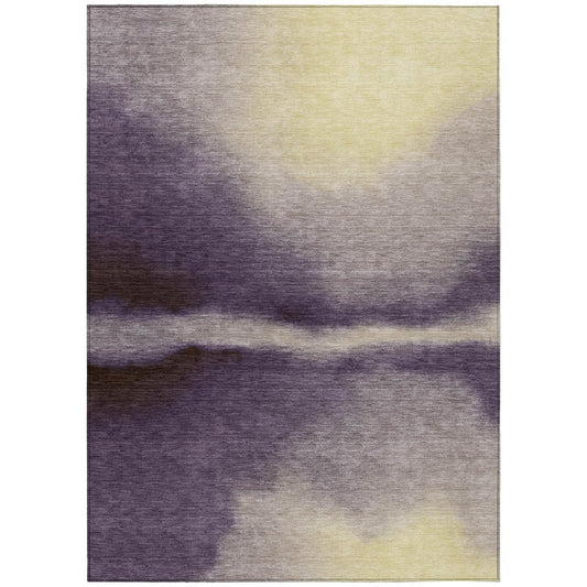 9' X 12' Plum Wheat And Ivory Abstract Washable Indoor Outdoor Area Rug