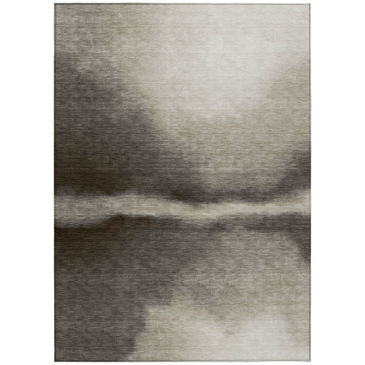 9' X 12' Taupe Beige And Black Abstract Washable Indoor Outdoor Area Rug